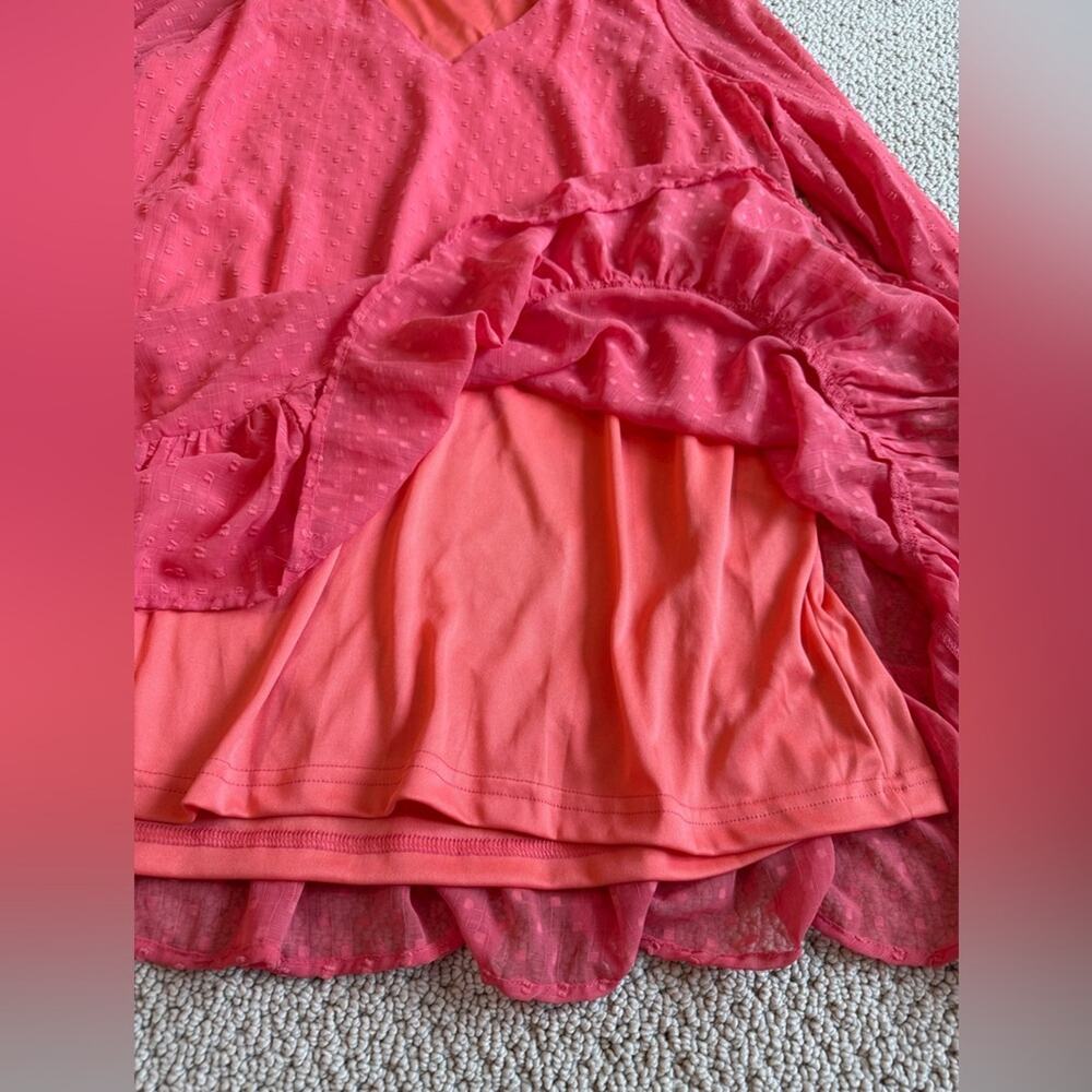 Arula Women's Coral Pink Textured Dress Size X / XL Longsleeve Mini Summer Fun - Picture 4 of 8